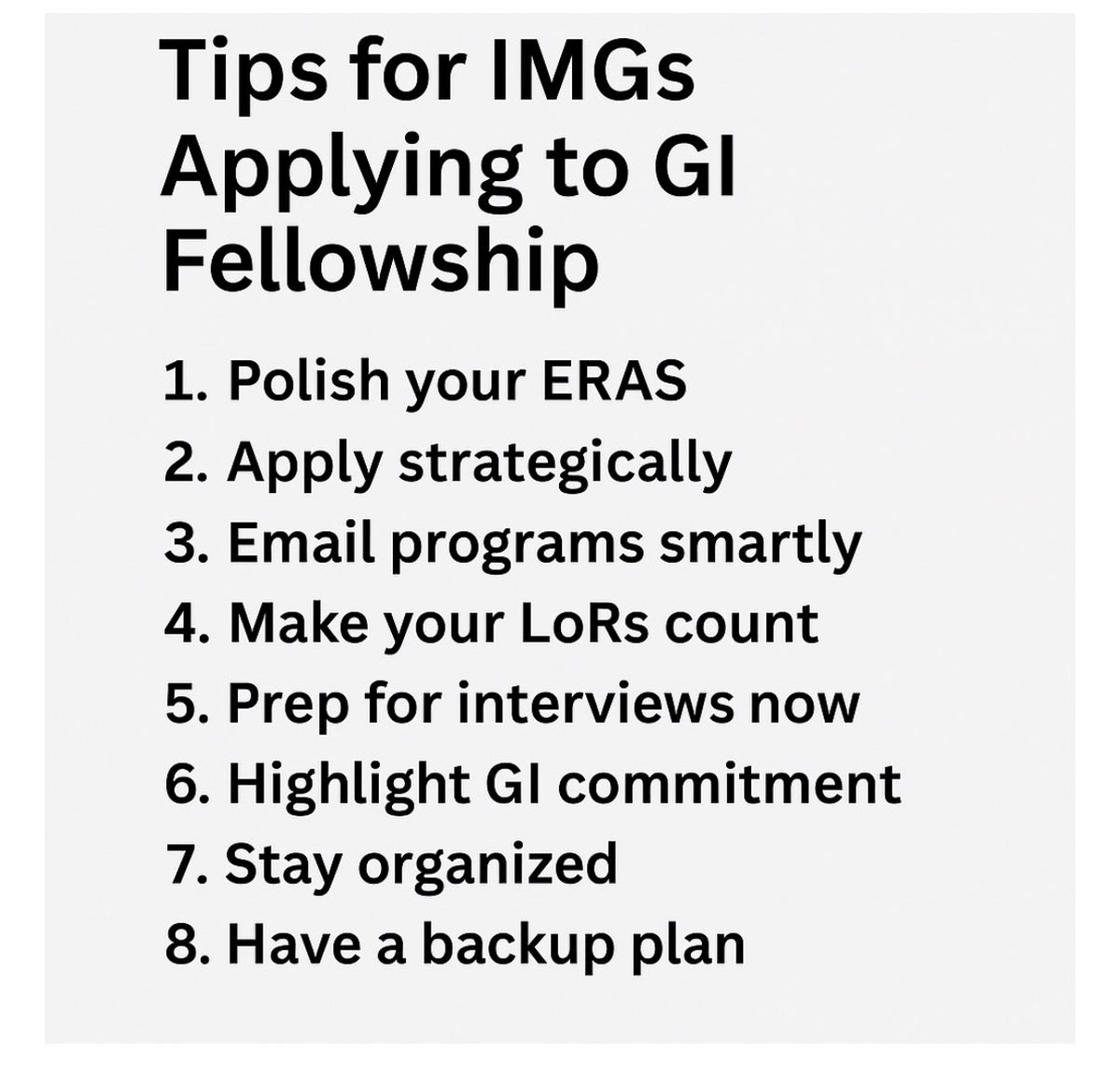 Can always tell when #GIFellowship application season is upon on us. There’s a nervous excited energy in the air. 

Just today I met two FMGs re: optimizing their application &amp; b/c we don’t gate keep, hope these tips will be a good reminder for all! 

1. Polish your ERAS
✅