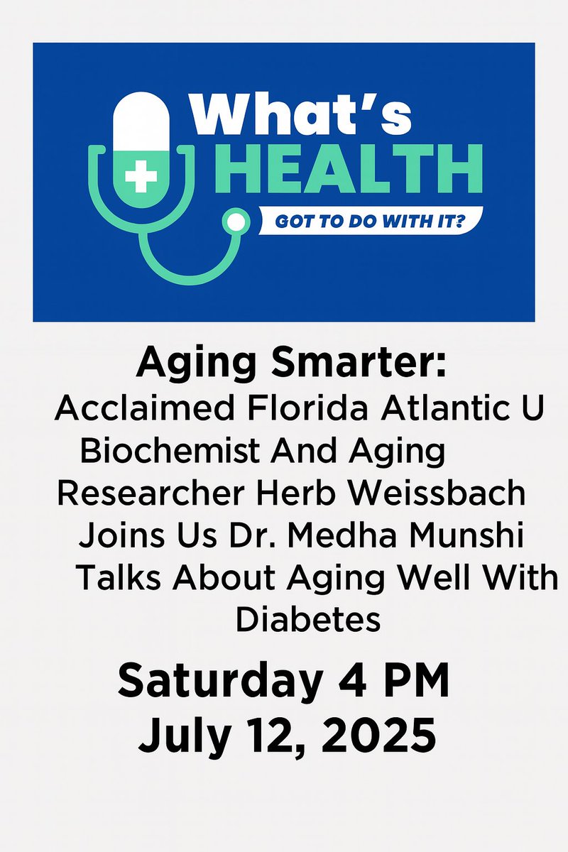 Joseph Sirven, MD (@jsirven) on Twitter photo ποΈ 7/12 | 4PM ET <a href="/WJCTNews/">WJCT News</a>
ποΈ Whatβs Health Got to Do with It? dives into Aging Smarter:
π¬ Longevity research w/ Herb Weissbach (<a href="/FloridaAtlantic/">Florida Atlantic University</a>)
π©Ί Diabetes & aging well w/ Dr. Medha Munshi (<a href="/JHUPress/">Hopkins Press</a> @josalindiabetes)
Donβt miss it! <a href="/FCConair/">First Coast Connect</a> <a href="/heatherschatz/">Heather Schatz</a> <a href="/asuhealth/">ASU Health Solutions</a> ποΈ 7/12 | 4PM ET <a href="/WJCTNews/">WJCT News</a>
ποΈ Whatβs Health Got to Do with It? dives into Aging Smarter:
π¬ Longevity research w/ Herb Weissbach (<a href="/FloridaAtlantic/">Florida Atlantic University</a>)
π©Ί Diabetes & aging well w/ Dr. Medha Munshi (<a href="/JHUPress/">Hopkins Press</a> @josalindiabetes)
Donβt miss it! <a href="/FCConair/">First Coast Connect</a> <a href="/heatherschatz/">Heather Schatz</a> <a href="/asuhealth/">ASU Health Solutions</a>