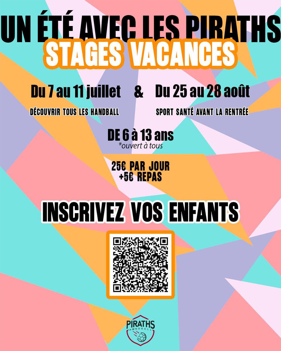 ath_handball's tweet photo. Pour les petits #piraths🏴☠️🥅
Deux stages vacances pour les 6-13 ans en juillet ("Découvrir tous les handball") et en août ("Sport-santé avant la rentrée") https://t.co/OwqSfT6tB8