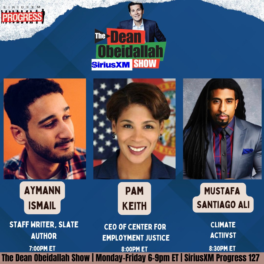 The Dean Obeidallah Show is live! 

<a href="/DeanObeidallah/">(((DeanObeidallah)))</a> is here to breakdown the news from the day!

Joining him today is <a href="/aymanndotcom/">Aymann Ismail</a>, <a href="/PamKeithFL/">Pam Keith, Esq.</a>, and <a href="/EJinAction/">Dr. Mustafa Santiago Ali 🤙🏾✊🏾</a>!

☎️: 866-997-4748
🔊: SiriusXM.us/Dean