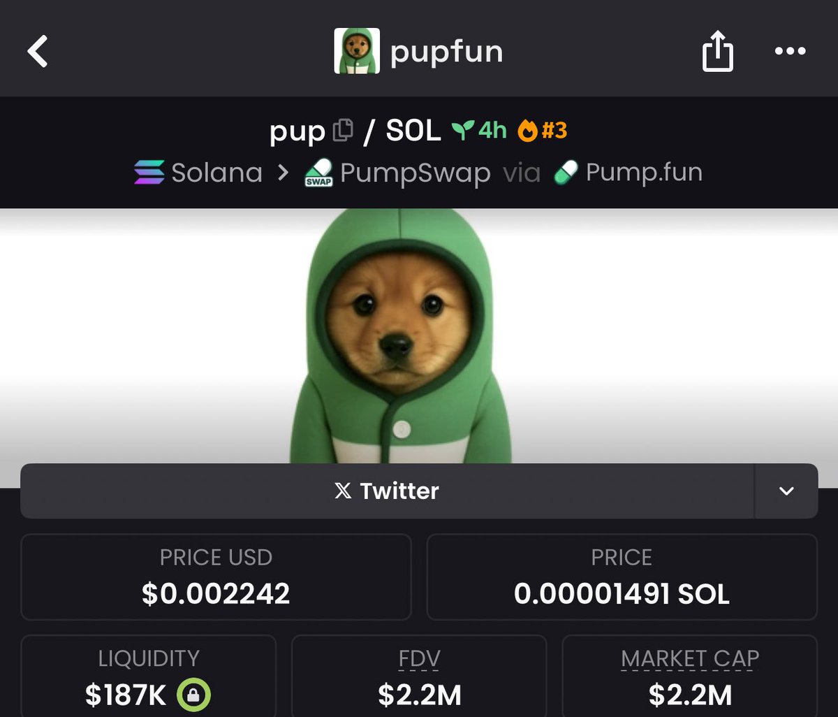 💎 update : $pup

Just about at a 3x since time of my initial post…$pup is picking up steam 

There still will be opportunities to dip in , will you guys take advantage?