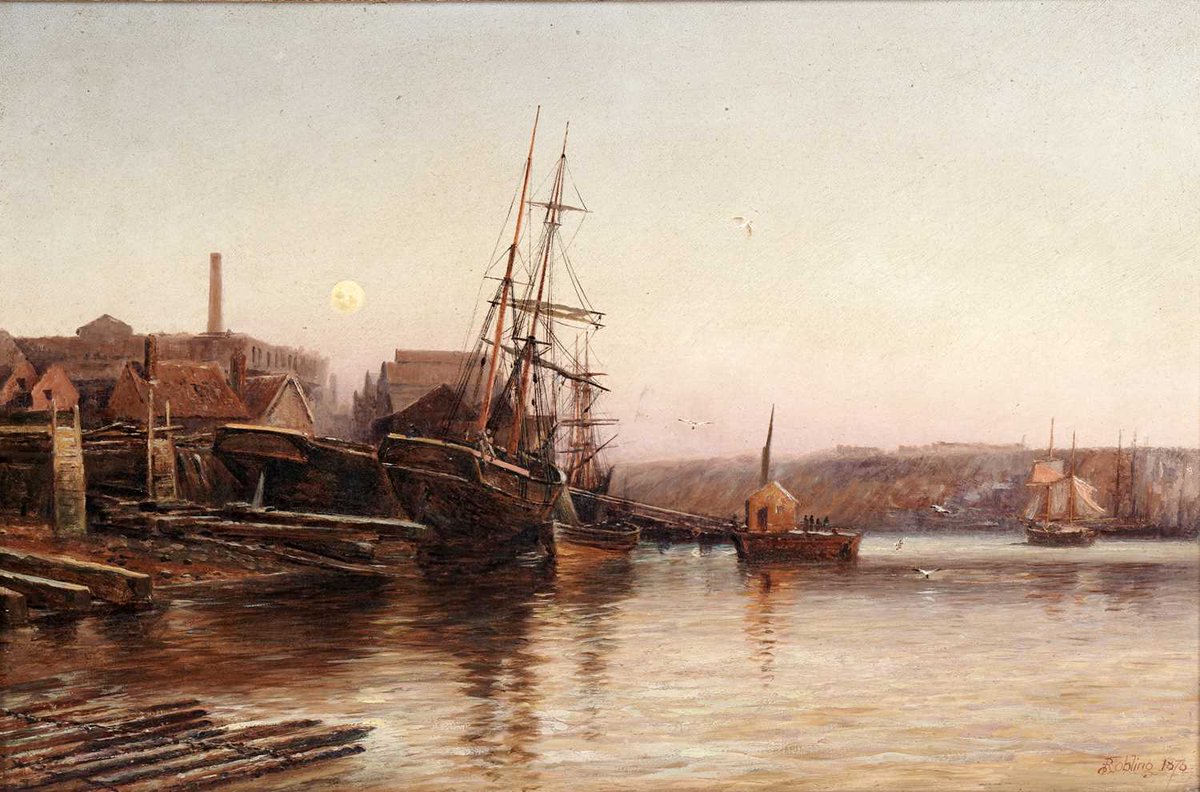 robertneuk's tweet image. At auction, Robert Jobling
(1841-1923), "The Mushroom, River Tyne, Low Tide". Signed & dated 1876. Titled & initialled to reverse. Oil on canvas,
29 x 44.5cms.
Image: Anderson & Garland