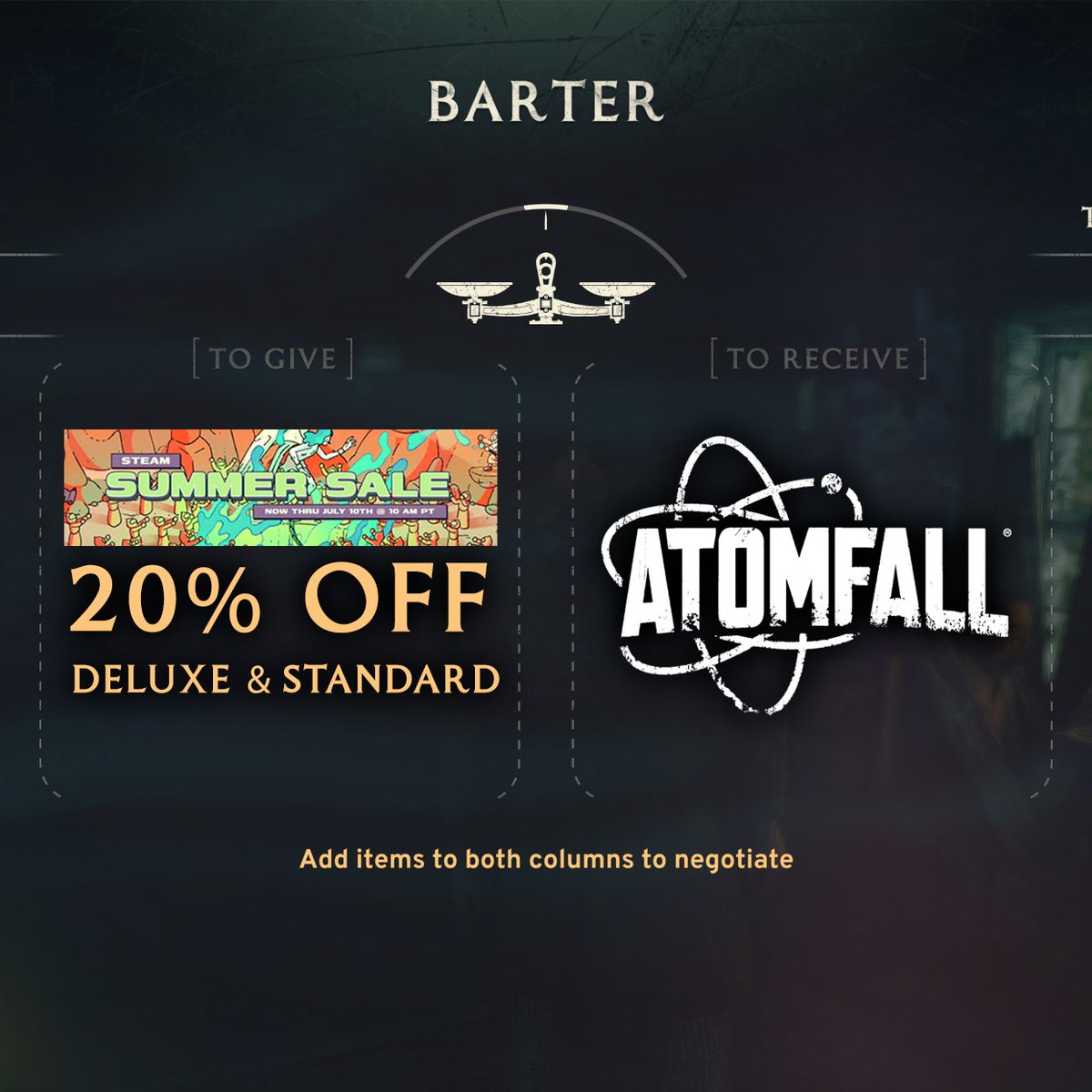 AtomfallGame's tweet image. ⏰ Last chance
☀️ Atomfall Deluxe & Standard edition is 20% off in the Steam Summer Sale
📆 Ends July 10th
👉 Play now reb.to/AtomfallSteamS…