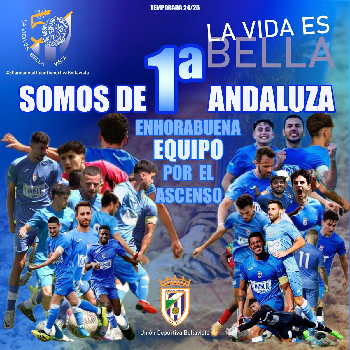 UDBellavista75's tweet photo. 💙⬆️🆙💙 AZULESSSS 💙⬆️🆙💙

Hgjhgfjkyfvhjgtjjkgfdgjjjkhrthjfss

Siiii, el 7 de Julio se ha convertido en un Día Grande para el BELLA!!

Se confirma el Ascenso de nuestro Equipo Senior a 1ª Andaluza!! Enhorabuena, EQUIPO!!

#EsDe1ªElBellaEsDe1ª
#50añosdelaUniónDeportivaBellavista https://t.co/PkEeATSOwP