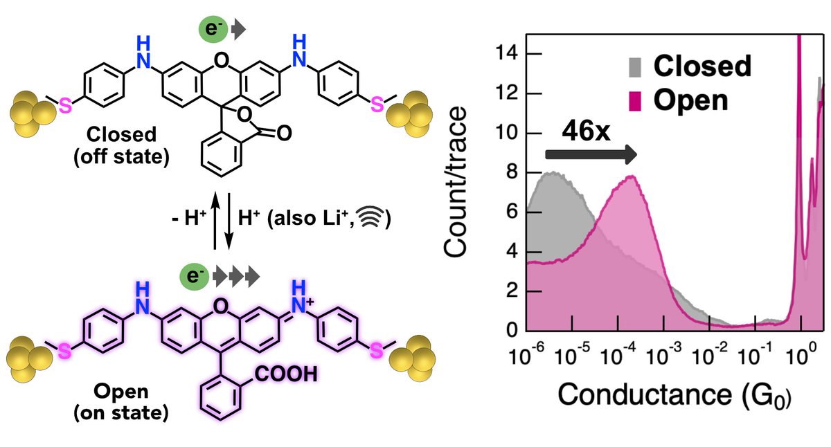 In our latest preprint, we introduce rhodamines as new scaffolds for molecular electronics. We harness rhodamine's lactone-zwitterion bistability to access on/off conductance ratios that are among the highest reported for chemically-induced switches. 

tinyurl.com/7r4wbpeb
