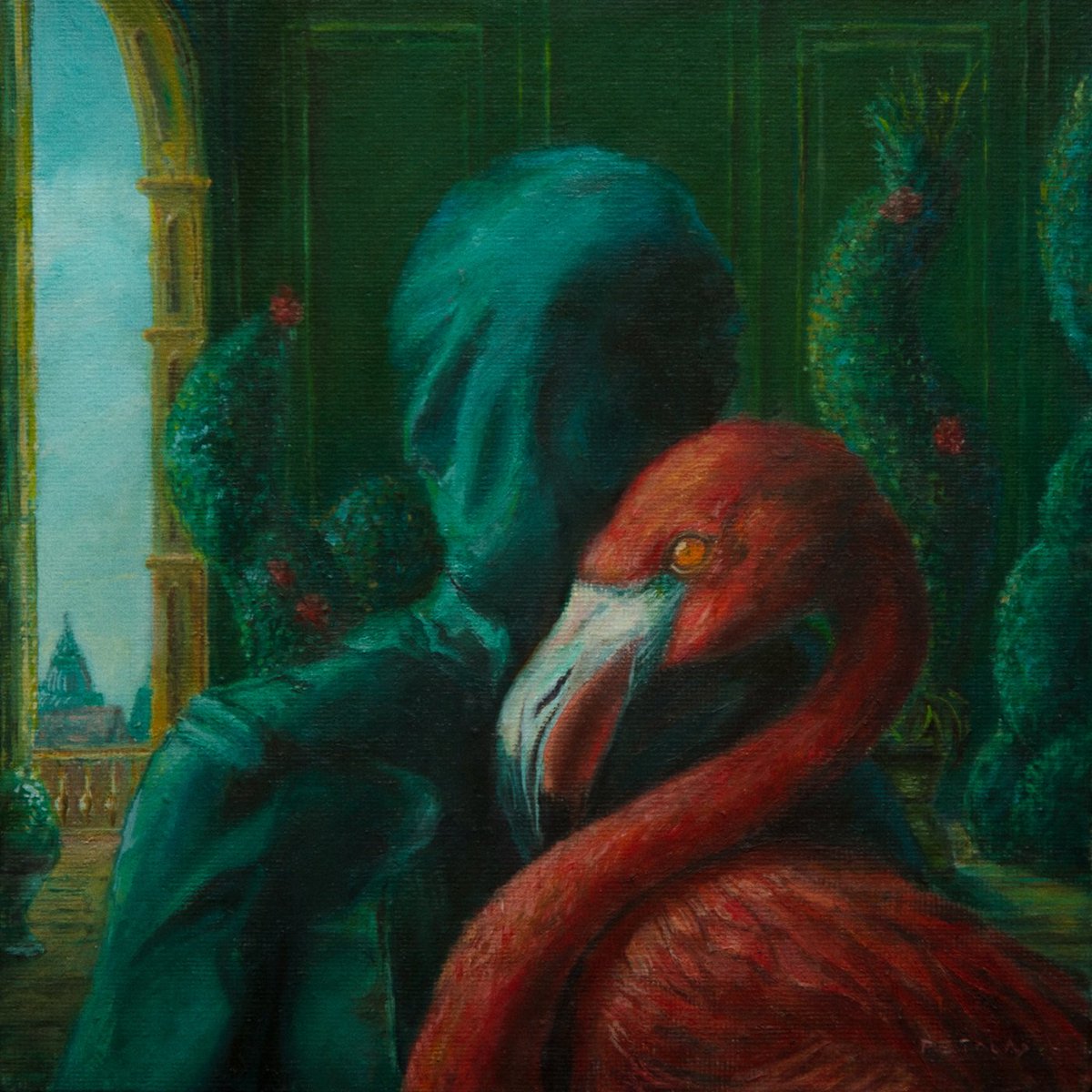 “You don’t look the same,” the Flamingo said. 
“I’ve grown toward something”
They had met here before, 
In the Green Room.
In that strange interval between forgetting and return.

– Blue Pear Saga – Chronicle #31