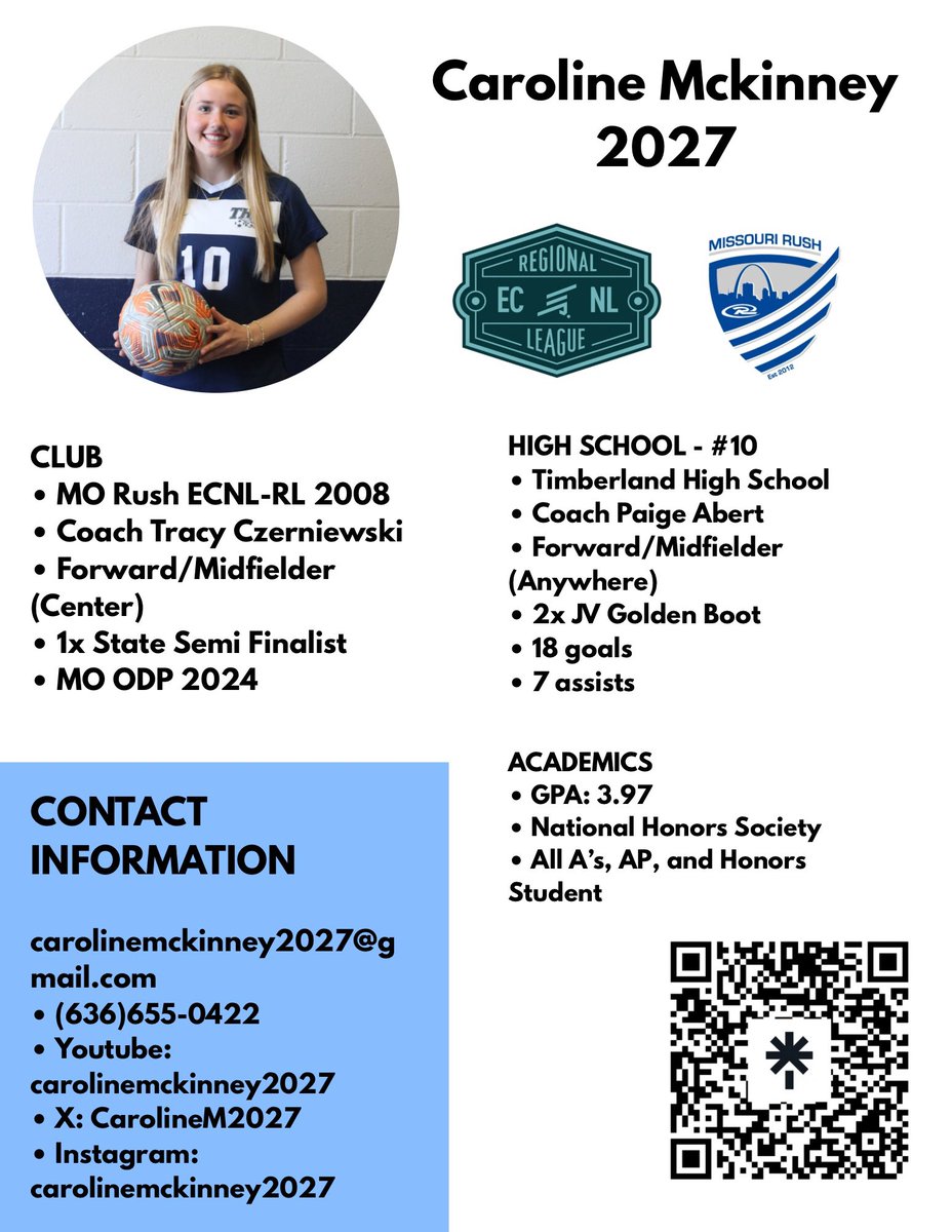 Schedule being posted soon! Excited to continue my fall season with Missouri Rush, with a familiar team and a great coach. Thankful for all the training during the winter and looking forward to a fall with ECNL RL.