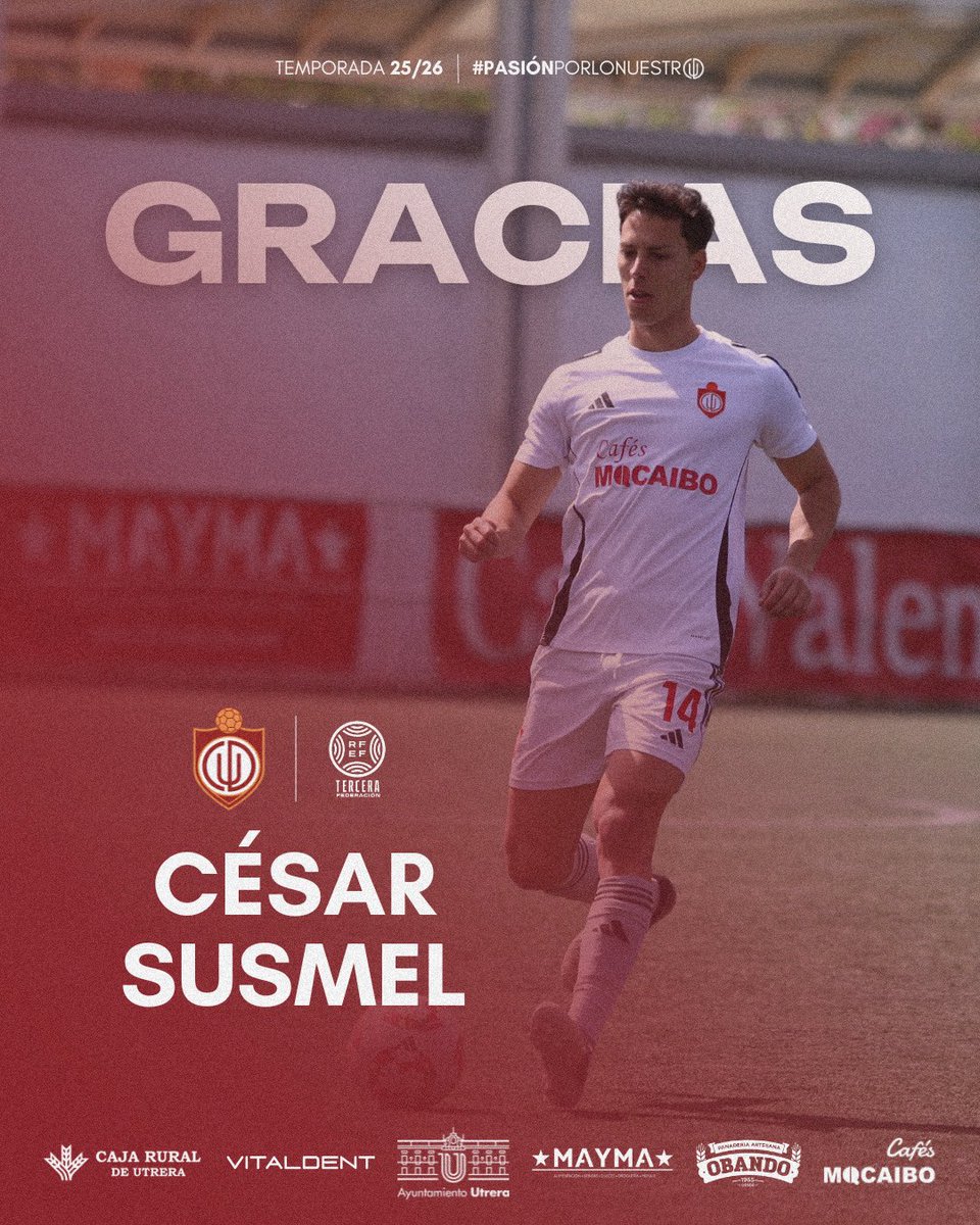 📣 𝐎𝐅𝐈𝐂𝐈𝐀𝐋 | 𝐂𝐞́𝐬𝐚𝐫 𝐒𝐮𝐬𝐦𝐞𝐥 no seguirá vinculado al #CDUtrera. 

🙌 ¡Te deseamos la mejor de las suertes en tu futuro, César! 🙌

#PasiónPorLoNuestro | #CDUtrera