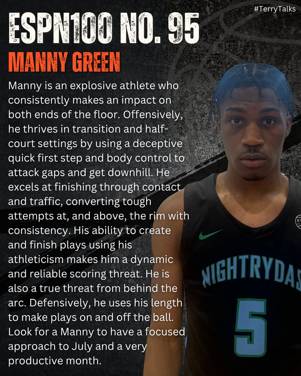 Terry Drake (@tdrakebasktball) on Twitter photo 🚨 #TerryTalks 🚨
Manny Green
ESPN100 No. 95
ESPN Scouting Profile ➡️ insider.espn.com/college-sports…
#PaulBiancardi #ESPN #ESPNRankings #SCNext @_Mannygreen5 <a href="/nightrydaselite/">NightrydasElite</a> #NikeBaskeball <a href="/NikeEYB/">EliteYouthBasketball</a> <a href="/nikebasketball/">Nike Basketball</a> 🚨 #TerryTalks 🚨
Manny Green
ESPN100 No. 95
ESPN Scouting Profile ➡️ insider.espn.com/college-sports…
#PaulBiancardi #ESPN #ESPNRankings #SCNext @_Mannygreen5 <a href="/nightrydaselite/">NightrydasElite</a> #NikeBaskeball <a href="/NikeEYB/">EliteYouthBasketball</a> <a href="/nikebasketball/">Nike Basketball</a>