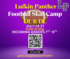 abseckLPFB's tweet image. The Lufkin Football Staff will be hosting 3 upcoming Camps for Grades 7-9. Come learn the Panther Way and get prepared for an AWESOME season of Lufkin Football. Get signed up NOW, spread the word! #LufkinU