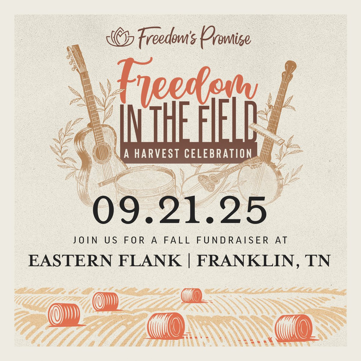 FreedomsPromise's tweet photo. Save the Date for Sunday, September 21st! Tickets are now on sale for our fourth Freedom in the Field fundraiser event in Tennessee. We'd love for you to join us and hear about how you can make an impact in preventing human trafficking. More details can be found on our website! https://t.co/gF8kc0jXWT