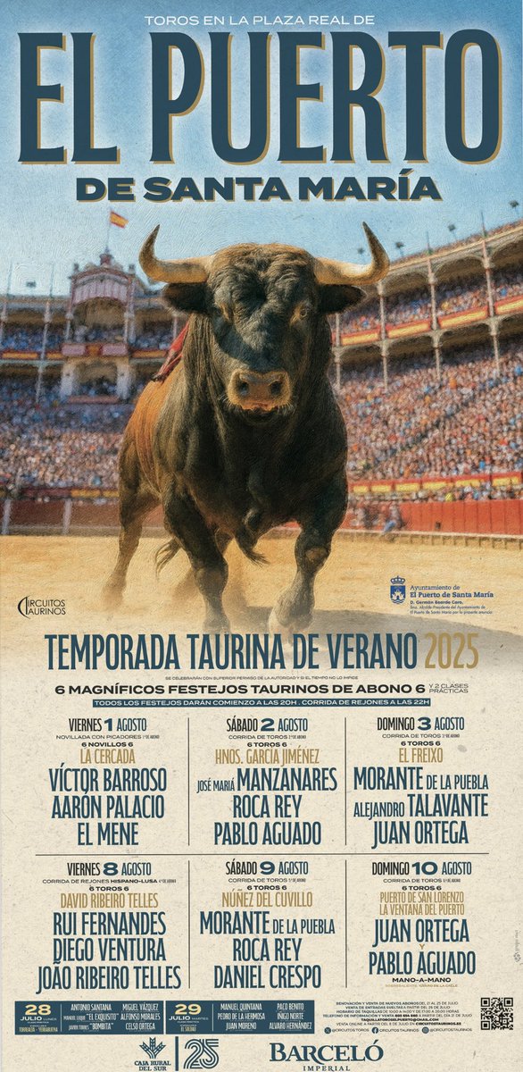 🏟️ La temporada de 𝗘𝗟 𝗣𝗨𝗘𝗥𝗧𝗢 𝗗𝗘 𝗦𝗔𝗡𝗧𝗔 𝗠𝗔𝗥𝗜́𝗔 ya es una realidad 🙌🏽

#DanielCrespo volverá a su plaza el próximo 𝟵 𝗱𝗲 𝗮𝗴𝗼𝘀𝘁𝗼 junto a Morante y Roca Rey con los 🐂 de Núñez del Cuvillo.