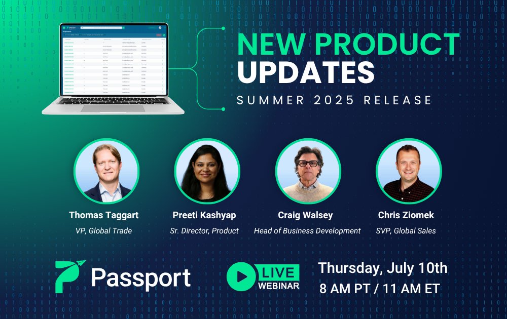 Passport (@passportglobal1) on Twitter photo We're dropping new tools to help brands scale globally, cut #tariffs & win peak season.
🎤 Join Chris Ziomek, Thomas Taggart <a href="/GlobalTradeHQ/">Thomas Taggart</a> , Preeti Kashyap & Craig Walsey live.
🗓️ July 10 | 8am PT
👉 Save your spot: passportglobal.zoom.us/webinar/regist… We're dropping new tools to help brands scale globally, cut #tariffs & win peak season.
🎤 Join Chris Ziomek, Thomas Taggart <a href="/GlobalTradeHQ/">Thomas Taggart</a> , Preeti Kashyap & Craig Walsey live.
🗓️ July 10 | 8am PT
👉 Save your spot: passportglobal.zoom.us/webinar/regist…