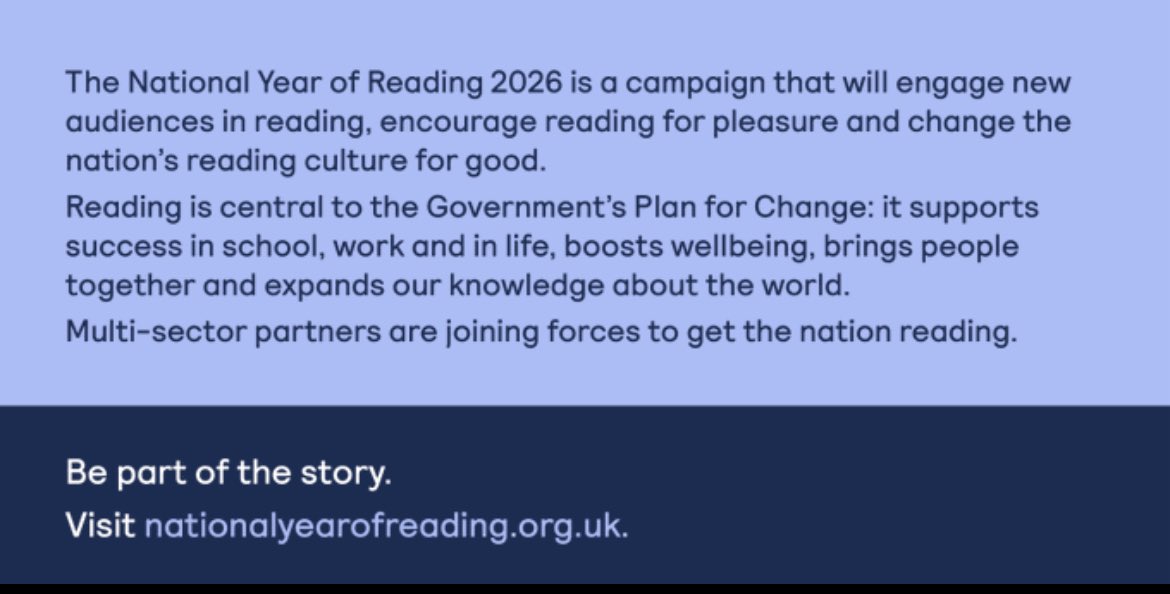 Teresa Cremin (@teresacremin) on Twitter photo Good news re the National Year of Reading 2026! ⭐️ <a href="/educationgovuk/">Department for Education</a> and <a href="/Literacy_Trust/">National Literacy Trust</a> - ⭐️ Reading connects us all - looking forward to it!
⭐️⭐️ ⭐️⭐️ ⭐️⭐️ Good news re the National Year of Reading 2026! ⭐️ <a href="/educationgovuk/">Department for Education</a> and <a href="/Literacy_Trust/">National Literacy Trust</a> - ⭐️ Reading connects us all - looking forward to it!
⭐️⭐️ ⭐️⭐️ ⭐️⭐️