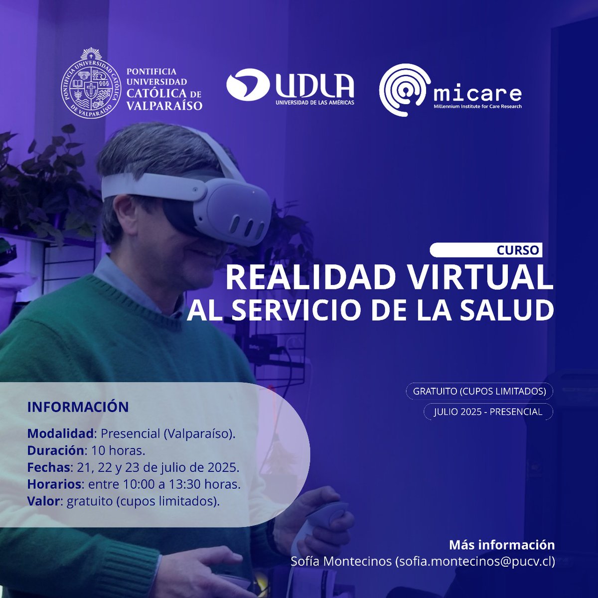 🎓 Postula al curso GRATUITO "Realidad Virtual al Servicio de la Salud" organizado por <a href="/INGENIERIAPUCV/">Ingeniería PUCV</a> <a href="/SaludSocUDLA/">Facultad de Salud y Ciencias Sociales UDLA</a> y <a href="/micare_chile/">MICARE</a>
👉 Revisa el programa aquí: lnkd.in/d7YN6Ks8
👉 Postula aquí: lnkd.in/d-6c2afM
