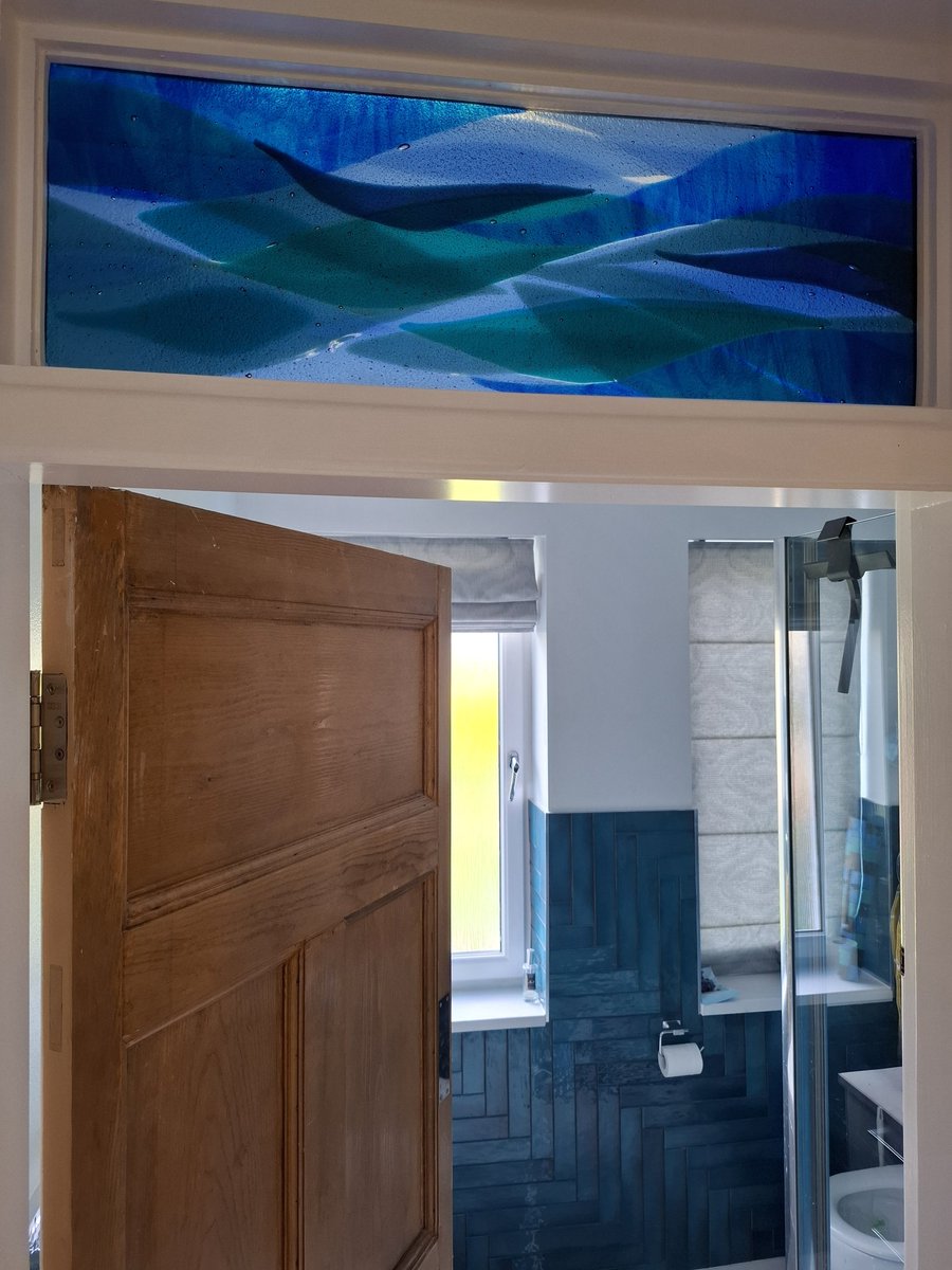 rdwglass's tweet image. A blue wavy glass design for a fused glass bathroom transom light.
#stainedglass #glasgow #scotland