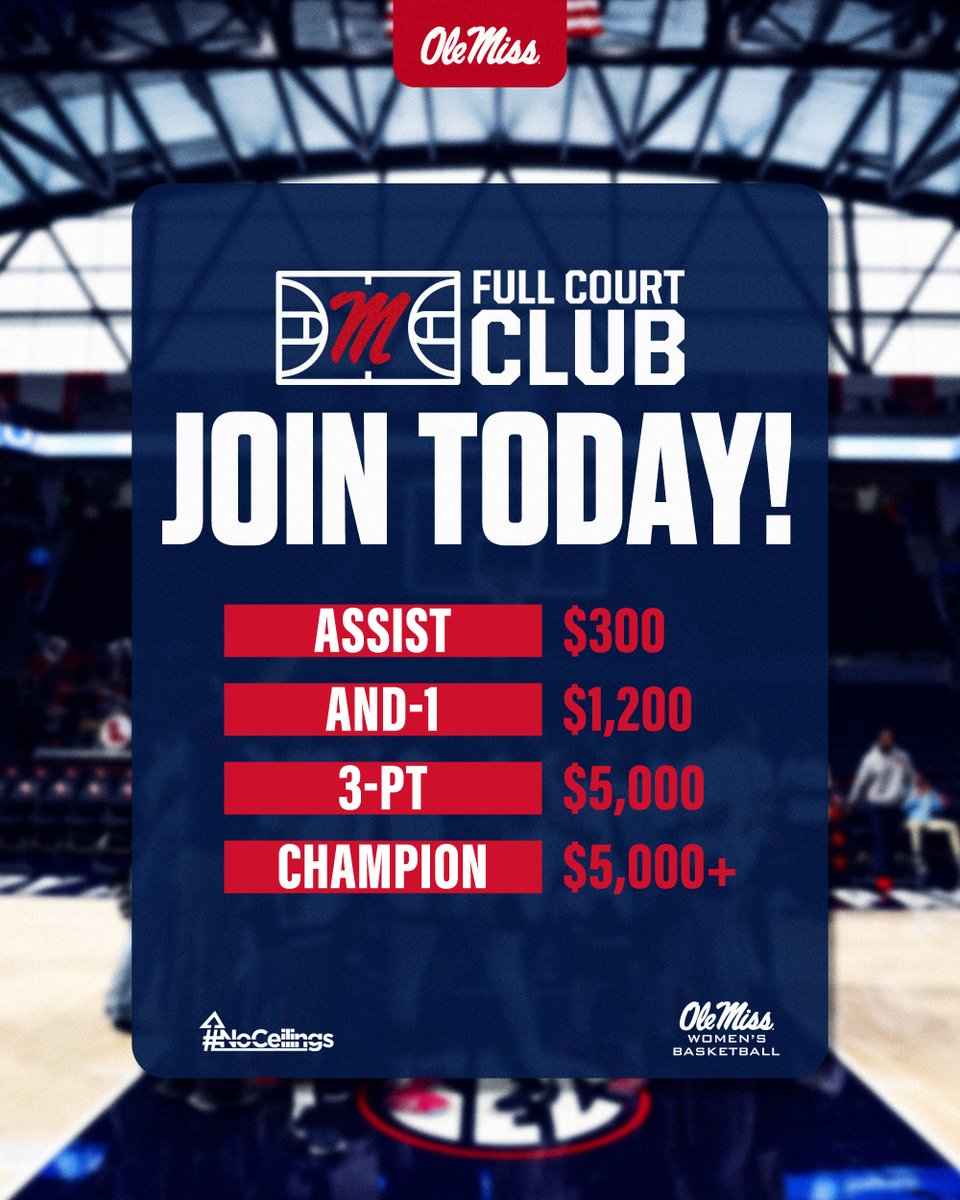 OleMissWBB's tweet image. Help us continue to grow, compete, and win 📈
Join the Full Court Club today!
🔗 - rebs.us/45YlO7Q