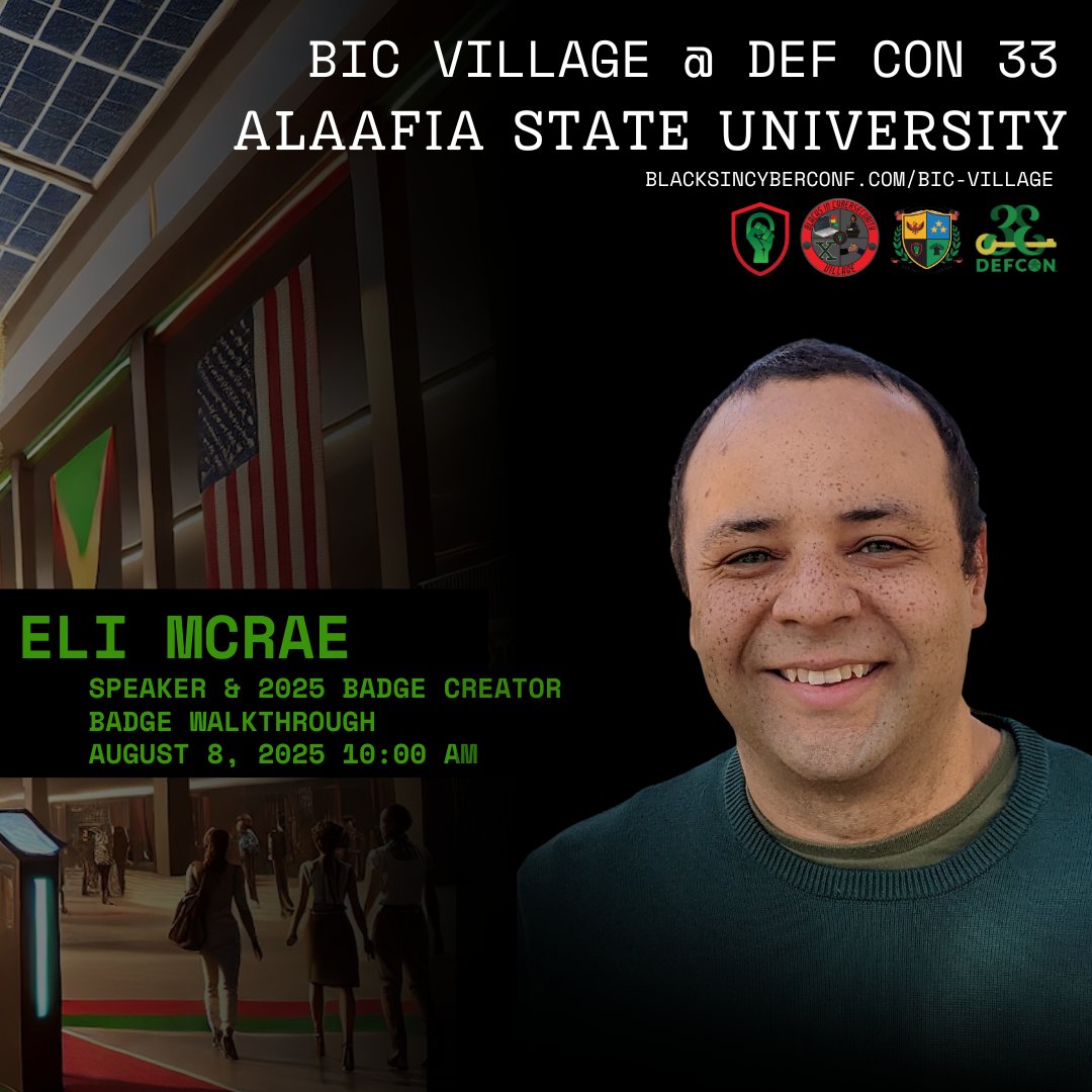 Class is in session... at #DEFCON 33! Help us make this semester legendary! 🏴‍☠️

Take a sneak peak at our village speaker lineup @ #DEFCON33 ! 📓

blacksincyberconf.com/bic-village

#AlaafiaState #BlacksInCyber #BICVillage #BIC_Village #HBCUCyber