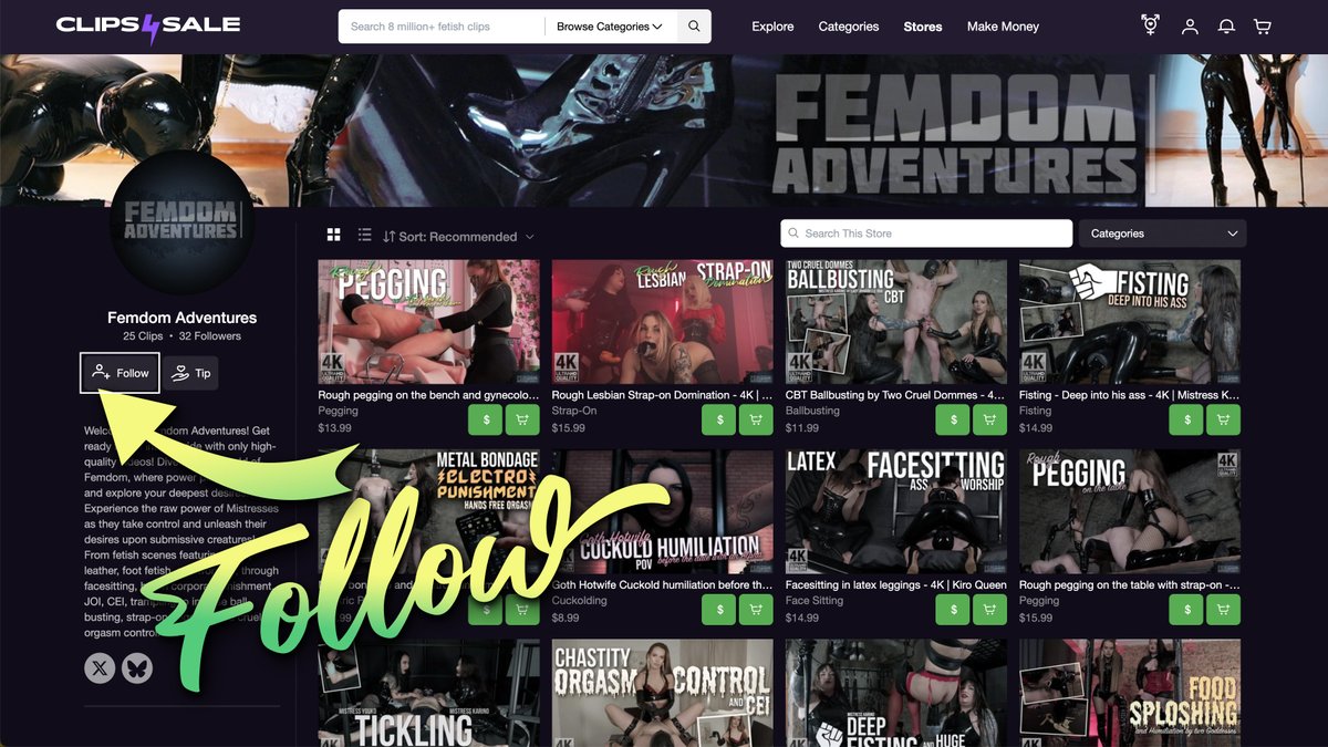 Follow us on <a href="/clips4sale/">Clips4Sale.com</a>!

Dive into the world of #Femdom with World-class Mistresses! Experience the raw power of Dommes, as they take control and explore your deepest desires with only best quality videos!