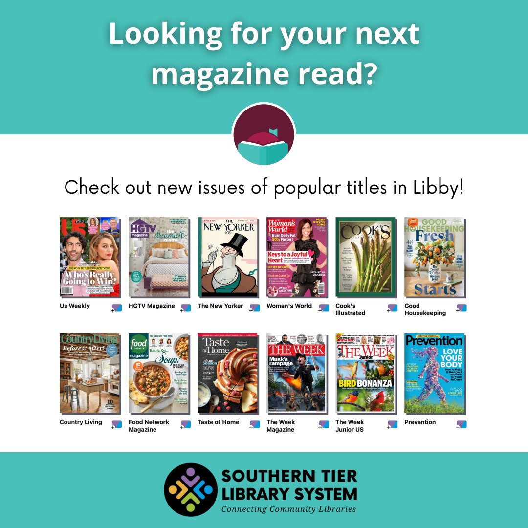 Looking for your next magazine read? With Libby, you can read new issues of popular titles conveniently from your phone, tablet or computer. Check out titles such as The New Yorker, US Weekly, National Geographic &amp; more. The best part? Magazines always available - no wait lists!