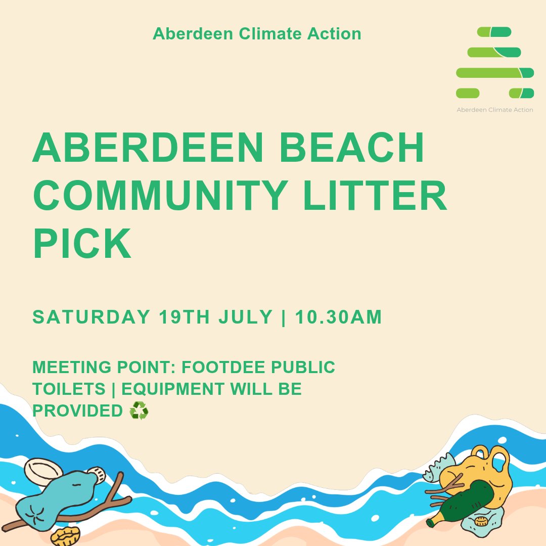 🌞 ACA July Beach Clean – Saturday, 19th July! 🌊

⏰ Meet 10.30am at the Footdee public toilets 🌊

🧤 Equipment provided :) 

Tickets and info: 

ticketsource.co.uk/aberdeen-clima…

Let’s do something good together 💙