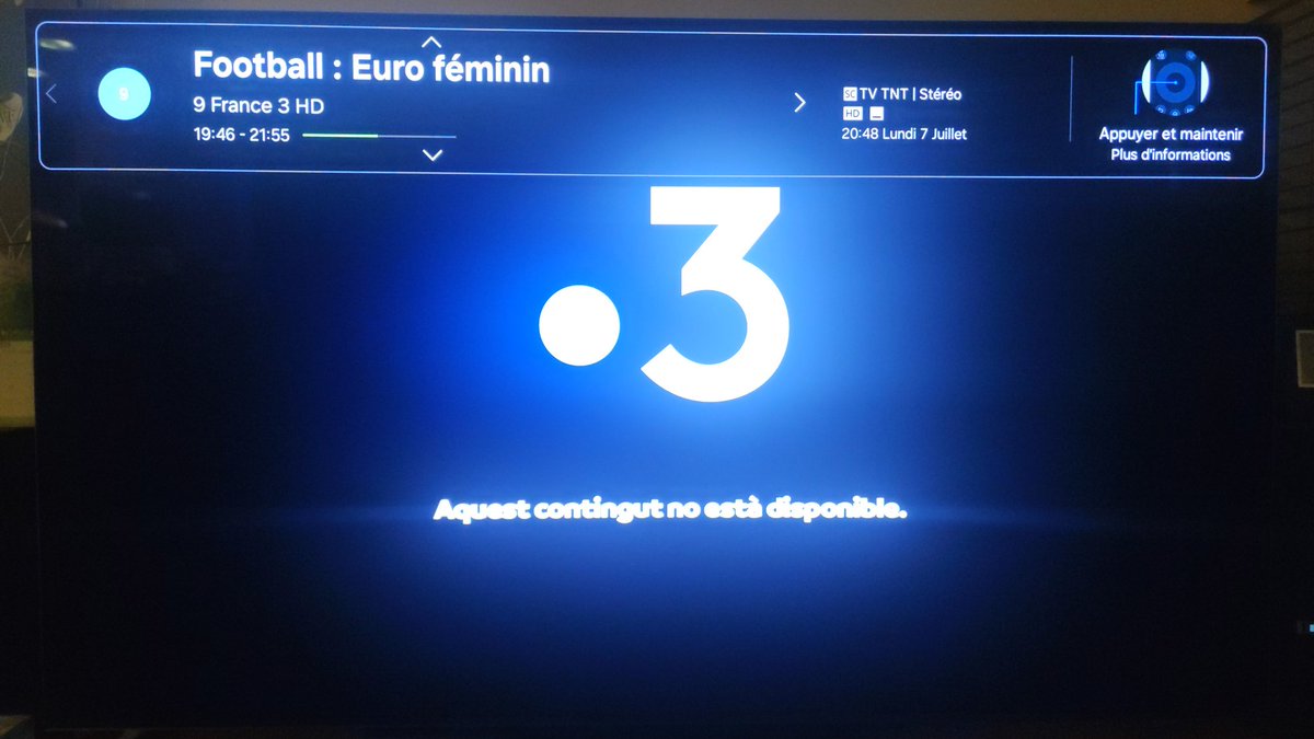 dje376's tweet photo. @AndorraTelecom Bona nit
Em podeu explicar aquesta pantalla a France 3 en TDT? France 3 no té els drets de l'eurocopa?
Gràcies https://t.co/Yo6wFVk9Zz