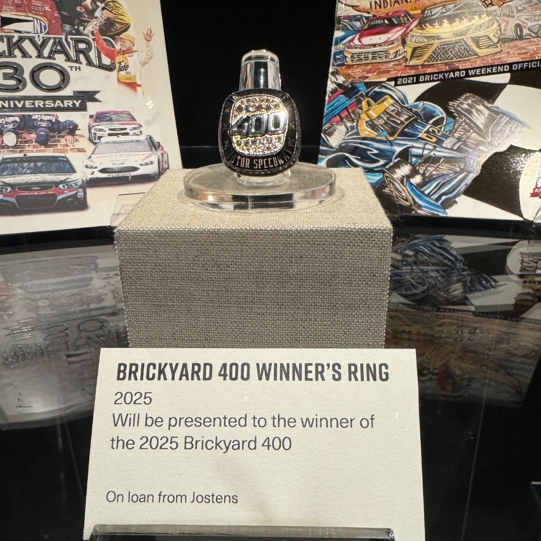 IMSMuseum's tweet image. Isn't this a beauty? The 2025 Brickyard 400 winner's ring is currently on display in the Mezzanine. The ring will be presented to this year's race winner, so come see it before it goes to it's new owner!