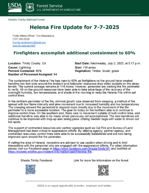 KernFiregraph's tweet image. #HelenaFire the fire is now 116 acres and 60% contained.
Minimal growth was observed from creeping. The creeping allowed fire personnel to respond more directly due to the movement of the fire perimeter to a more accessible location.
