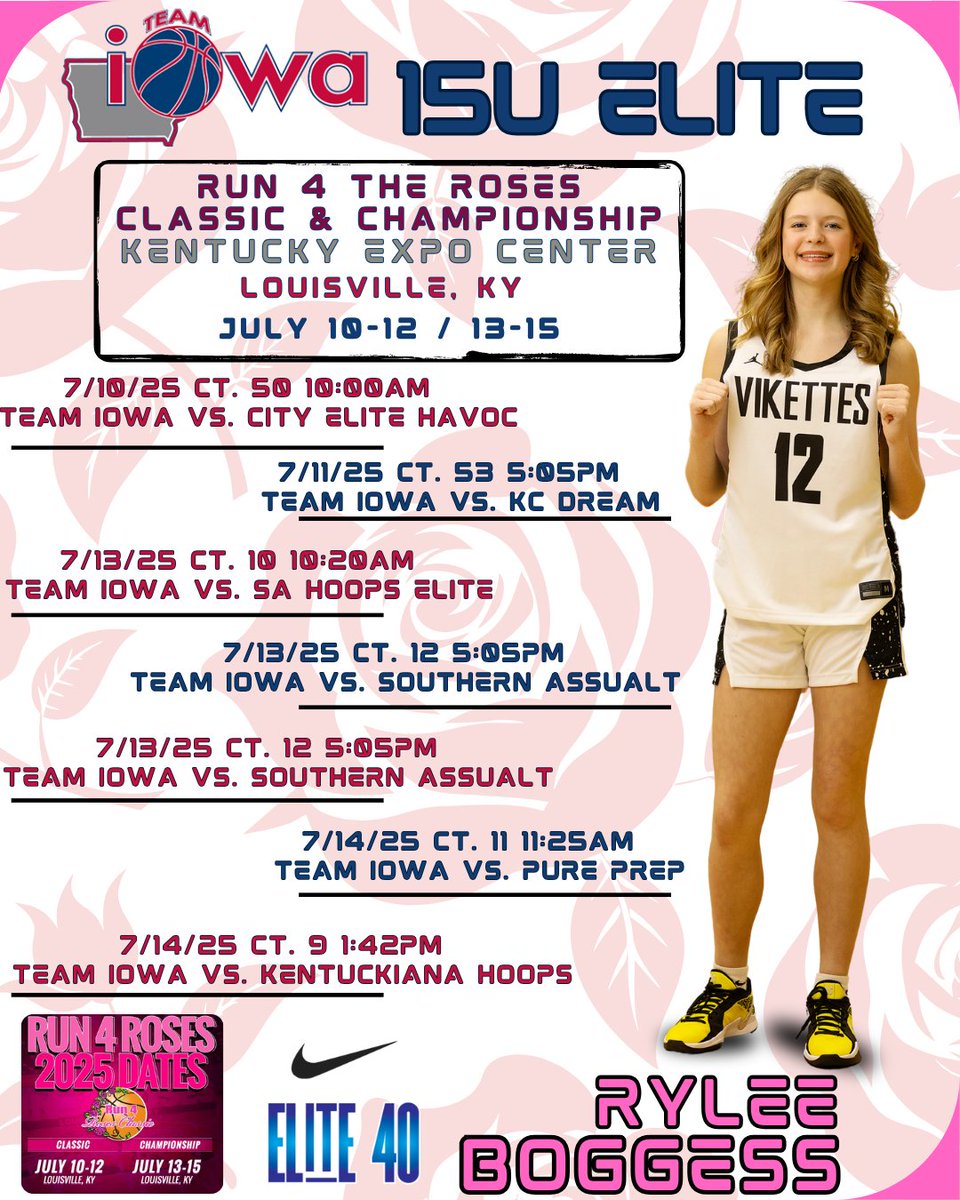 RyleeBoggess's tweet image. Here&apos;s my schedule for this weekend in Louisville!!! Excited for @TFNsRun4Roses Come check us out!! @Team_Iowa!!!  Let&apos;s get after it!!!!

@PGHIowa @PGHBrooks @pgh_lisa @girlsmarion @martinsonhenry @TinaCushman4