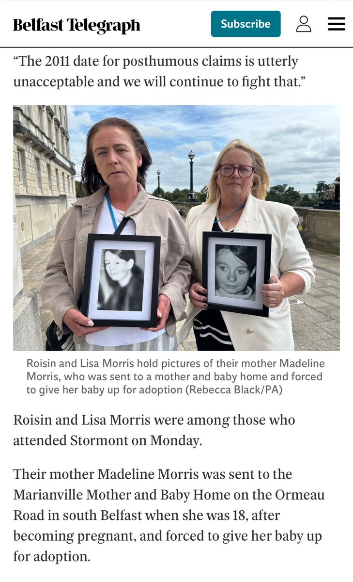 KRWLaw's tweet image. Stormont urged to remove a “cruel clause” from Mother and Baby homes Bill
Over 14,000 are thought to have passed through the institutions, with many found to have been mistreated, held against their will and forced to give up their children for adoption
belfasttelegraph.co.uk/news/northern-…