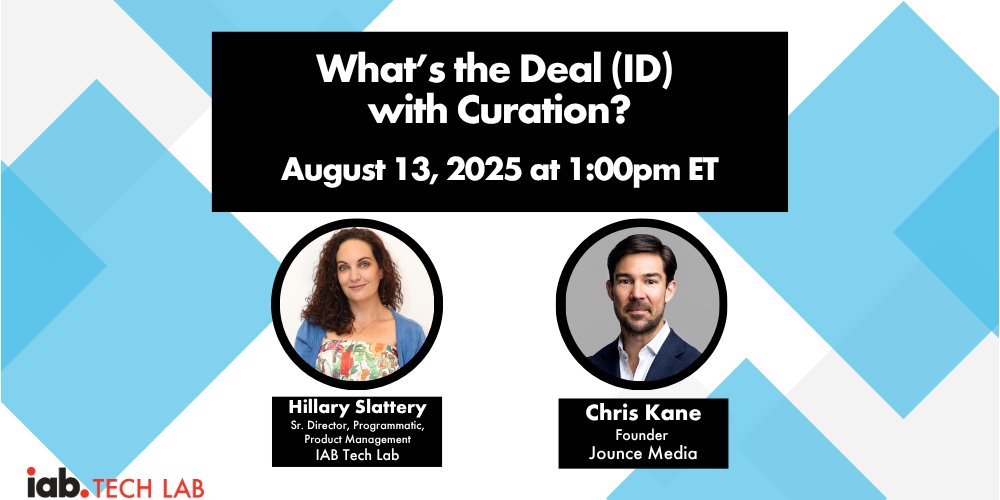 IAB Tech Lab (@iabtechlab) on Twitter photo Find out what’s the deal (ID) with curation at #IABTechLab webinar on August 13 with Hillary Slattery and <a href="/jouncemedia/">Jounce Media</a>’s Chris Kane to discuss one of ad tech’s hottest trends and how the Curation Framework provides standards & streamlines quality media! okt.to/tI1Vn4 Find out what’s the deal (ID) with curation at #IABTechLab webinar on August 13 with Hillary Slattery and <a href="/jouncemedia/">Jounce Media</a>’s Chris Kane to discuss one of ad tech’s hottest trends and how the Curation Framework provides standards & streamlines quality media! okt.to/tI1Vn4