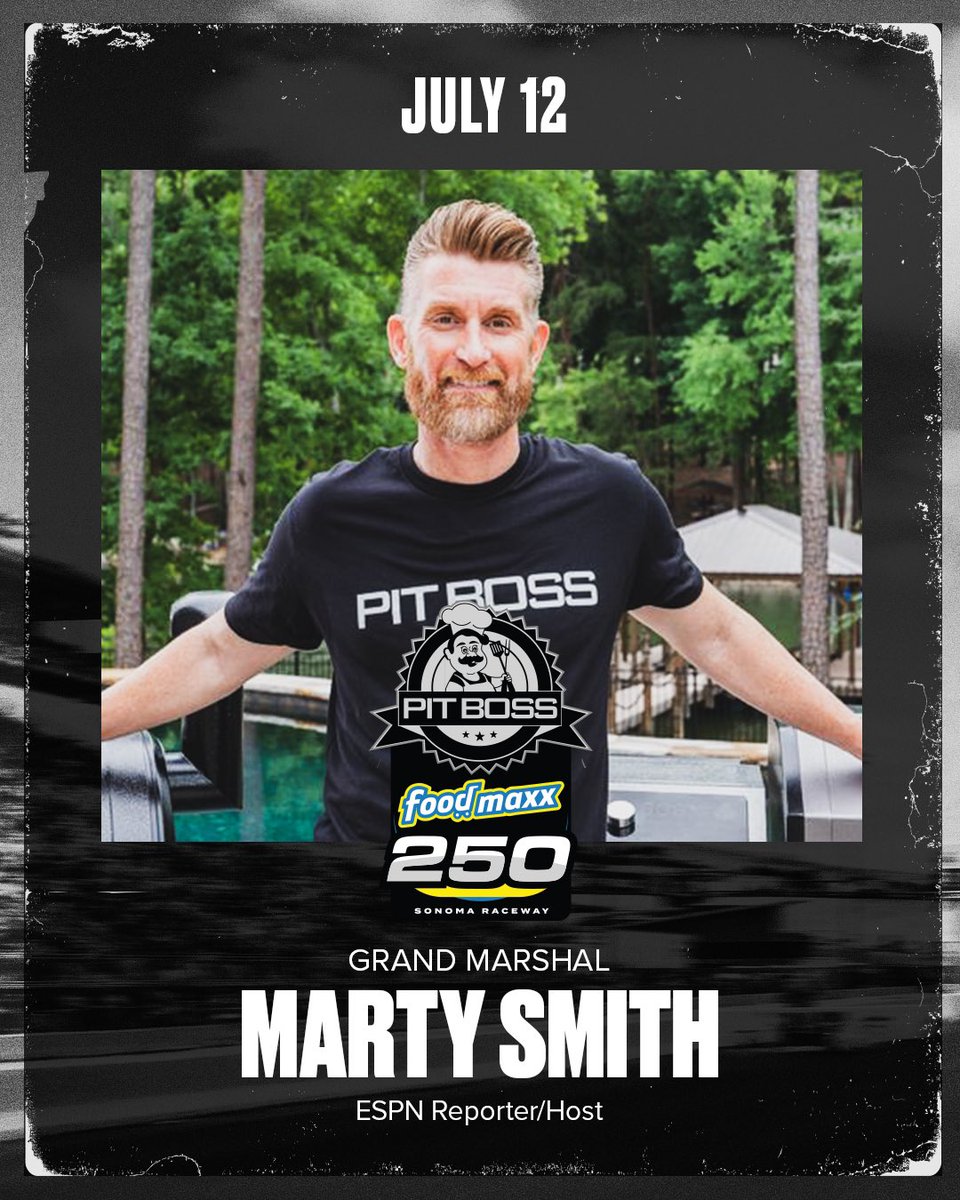 Sonoma Raceway (@racesonoma) on Twitter photo He's on air, now he's on track! 🎥
ESPN’s <a href="/MartySmithESPN/">Marty Smith</a> is your Grand Marshal for the #PitBossFoodMaxx250 and he’s ready to fire up the engines this Saturday! He's on air, now he's on track! 🎥
ESPN’s <a href="/MartySmithESPN/">Marty Smith</a> is your Grand Marshal for the #PitBossFoodMaxx250 and he’s ready to fire up the engines this Saturday!