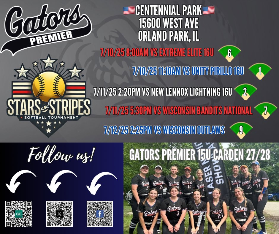 Cadence Piunti (@cadencepiunti) on Twitter photo Schedule for this weekend in Orland Park, IL! Come check us out!!
<a href="/GatorsPremier09/">Gators Premier 15u Carden 27/28</a> <a href="/Coach_Bolden/">Jason Bolden</a> <a href="/torikeilman/">tk</a> <a href="/CoachSWillis22/">Sarah Willis</a> <a href="/elister22/">Ellie Manderfeld</a> <a href="/MorganNewport18/">Morgan Gerak</a> <a href="/marleewilson/">Marlee Wilson</a> <a href="/CoachWThees/">Windy Thees</a> <a href="/cierra_taylor16/">Cierra Taylor</a> <a href="/greg_mcquillin/">Greg</a> <a href="/btholl/">Bonnie Tholl</a> <a href="/canfield_faith/">faithyyy</a> <a href="/bradykyp/">Kyle Brady</a> <a href="/CoachGill_MSU/">Ashley Gilland</a> <a href="/LouisvilleSB/">Louisville Softball</a> Schedule for this weekend in Orland Park, IL! Come check us out!!
<a href="/GatorsPremier09/">Gators Premier 15u Carden 27/28</a> <a href="/Coach_Bolden/">Jason Bolden</a> <a href="/torikeilman/">tk</a> <a href="/CoachSWillis22/">Sarah Willis</a> <a href="/elister22/">Ellie Manderfeld</a> <a href="/MorganNewport18/">Morgan Gerak</a> <a href="/marleewilson/">Marlee Wilson</a> <a href="/CoachWThees/">Windy Thees</a> <a href="/cierra_taylor16/">Cierra Taylor</a> <a href="/greg_mcquillin/">Greg</a> <a href="/btholl/">Bonnie Tholl</a> <a href="/canfield_faith/">faithyyy</a> <a href="/bradykyp/">Kyle Brady</a> <a href="/CoachGill_MSU/">Ashley Gilland</a> <a href="/LouisvilleSB/">Louisville Softball</a>