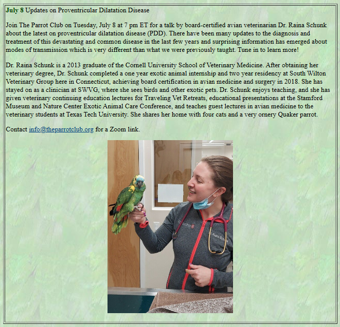 Tiel Lover π»πΊπ¦ (@tiellover) on Twitter photo Join The Parrot Club tomorrow at 7 pm ET for a talk about PDD. All are welcome. theparrotclub.org Request a Zoom link at info@theparrotclub.org Join The Parrot Club tomorrow at 7 pm ET for a talk about PDD. All are welcome. theparrotclub.org Request a Zoom link at info@theparrotclub.org