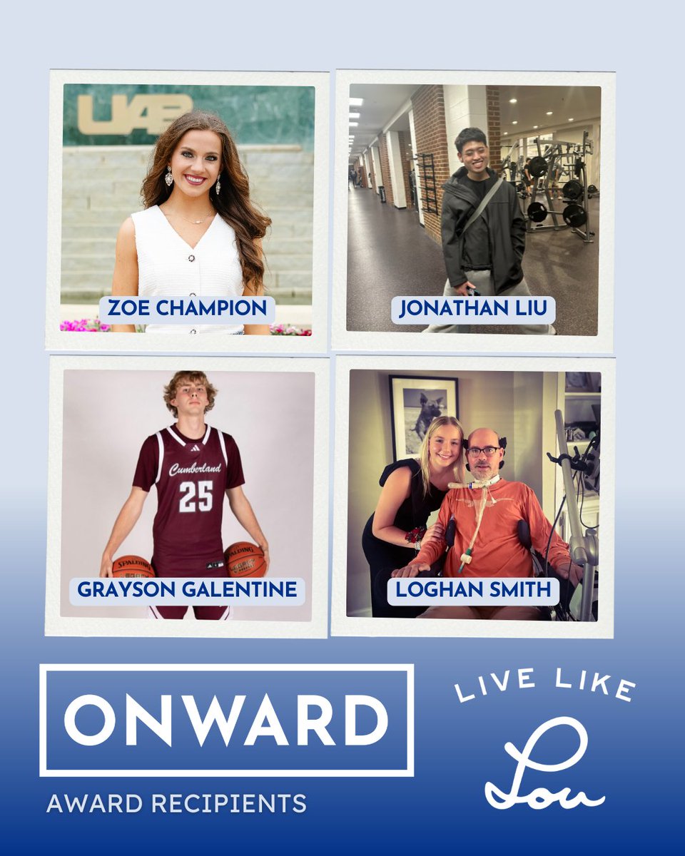 LiveLikeLou4's tweet image. Closing out this year’s Onward Awards with one final round of incredible students. 💙
These six Onward Award recipients showed the same courage, heart, and perseverance that Lou did, sharing their ALS stories with strength and hope.