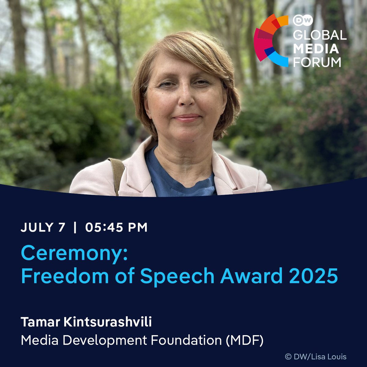 DW_GMF's tweet image. Now starting: The 2025 DW Freedom of Speech Award #FoSA ceremony at #GMF2025.
@katjadoerner, Mayor of Bonn, opens the event honoring @tamarMDF, dedicated defender of press freedom in Georgia and editor of @mdfgeo.
📽️Also streaming live on YouTube!