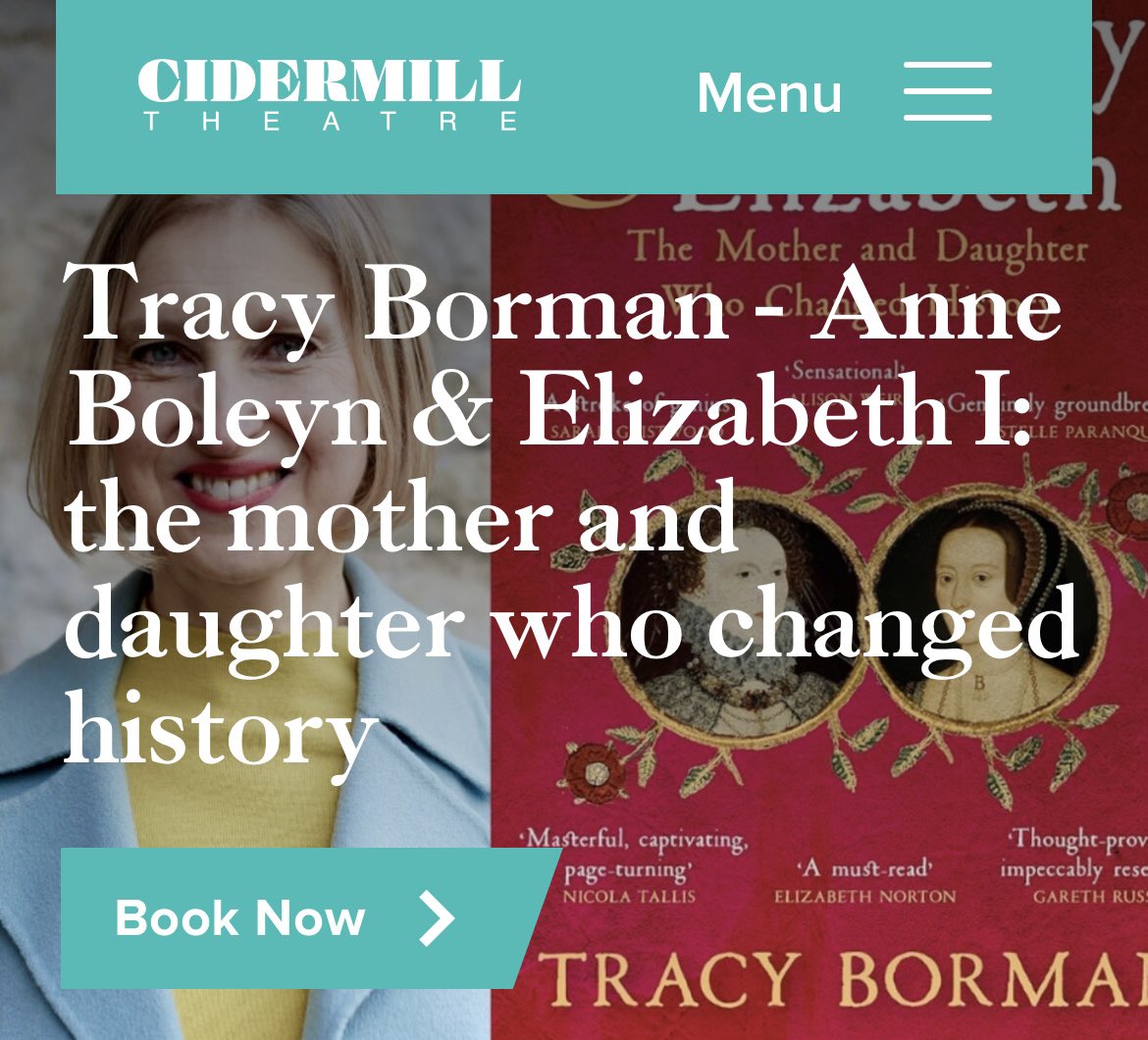 TracyBorman's tweet image. I’m thrilled to be speaking about this extraordinary mother and daughter in the beautiful Cotswolds. Tickets now on sale! 👉cidermilltheatre.com/whats-on/2p-tr… @CidermillTheatr @jojames100 @HodderBooks #anneboleyn #elizabethi