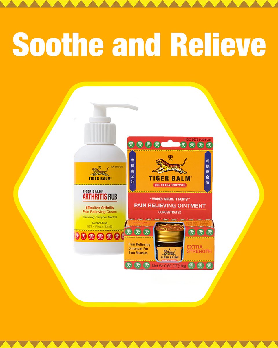 Tiger_Balm_US's tweet photo. Stiff joints slowing you down? Here’s how to keep moving: 1️⃣ Stay Active 2️⃣ Soothe & Relieve with Tiger Balm 3️⃣ Eat for joint health. Take care of your joints and feel the difference!🌱🐯
#TigerBalm #WorksWhereItHurts #StiffJoints #TigerBalmExtraStrength #TigerBalmArthitisRub https://t.co/VhB6ElNJoT