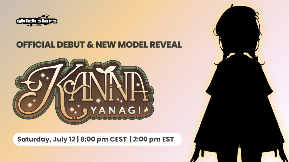 GlitchStarsEN's tweet image. ⏰ It's Debut Week!
Join us this Saturday as Kanna Yanagi officially debuts and becomes a Star! 💫
🎉Saturday, July 12 | 8:00 pm CEST | 2:00 pm EST
📺youtube.com/@KannaYanagi