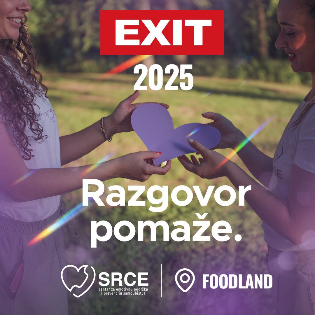 Volonteri Centra Srce i ove godine su na Exit-u! 🎶 

Ako ti zatreba sigurno mesto, topao razgovor i podrška, bićemo tu za tebe, na Foodland-u i u Exit kampu. 

Biće nam drago da se upoznamo, popričamo i zajedno podelimo trenutke brige i razumevanja. 💜 

  #Exit2025 #CentarSrce