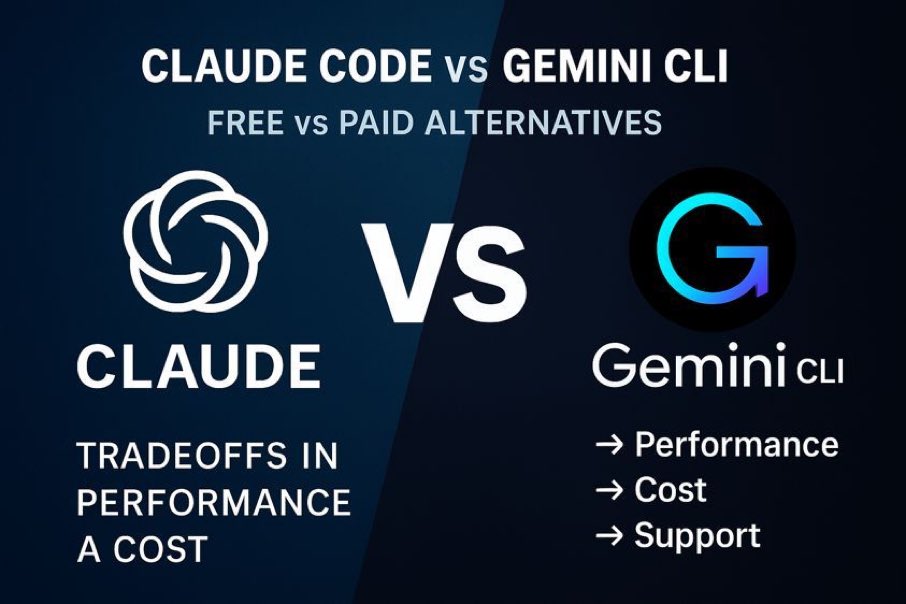 JeremyGrove_MDF's tweet image. 🤖 Claude Code vs Gemini CLI: Free vs Paid Trade-Off

Claude Code isn’t free, it’s the top-tier paid tool, outperforming Gemini CLI. Gemini is cheaper and promising, but not yet on par with Claude’s depth and power.
Which side are you on?

👇
#ClaudeCode #GeminiCLI #AIDevTools
