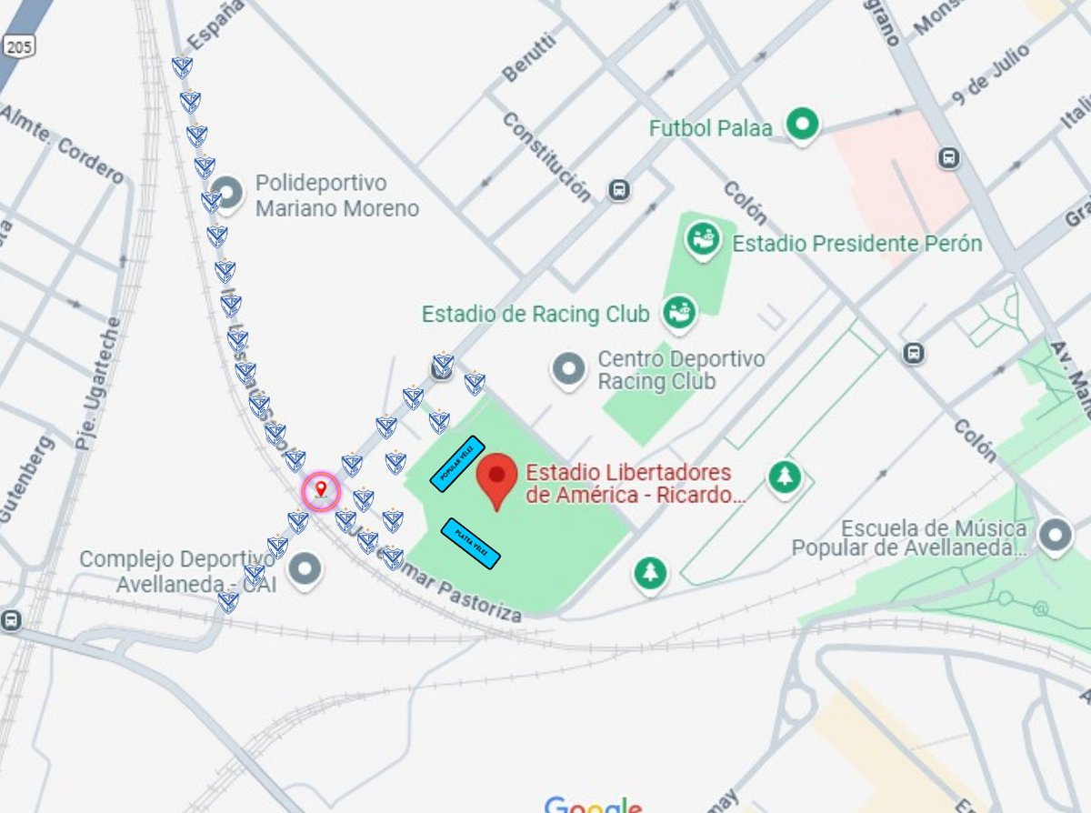 sabadovelezok's tweet image. 🏟️ El acceso del público de #Vélez en Avellaneda será desde el cruce de Alsina y Sagol (emoji ubicación).

📍 El camino que hará la parcialidad fortinera desde el acceso lo marcamos con escudos.

👨‍👦 La Popular Santoro y la Platea Érico son los sectores que le corresponden a…