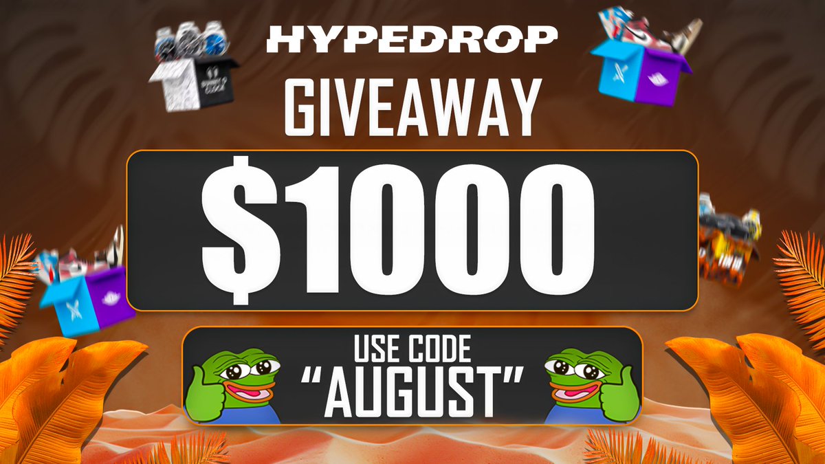 🎁 $1000 HYPEDROP GIVEAWAY!! 🤯

🏆 10 Winners - $100 EACH!

✅ Follow + Retweet
✅ Use code “AUGUST” on HypeDrop hypedrop.com/r/AUGUST (Show proof)

💎 VIP Program + Lossback + Bonuses + $5000 LB 👉 augustrewards.com/leaderboard/hy…

🎁 $100 GIVEAWAY - Like/RT/Tag

⏱️ 30 Days