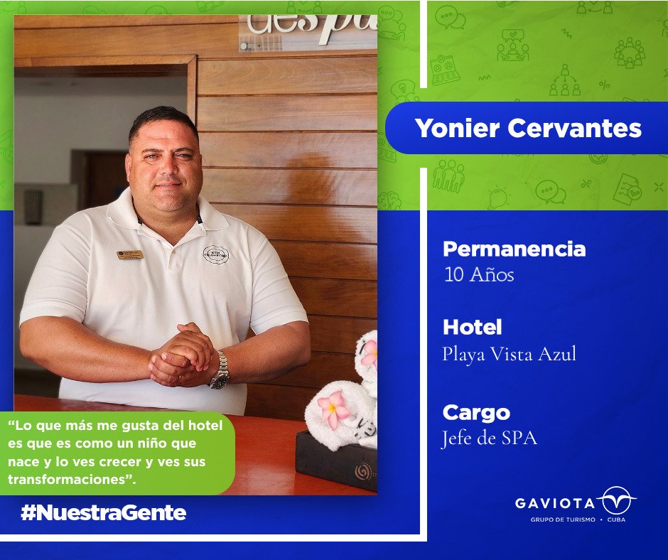 Alexis75389900's tweet photo. Hace ya 10 años que nuestro querido J' de SPA del Hotel #PlayaVistaAzul forma parte de esta gran familia. Yonier Cervantes quien resulta fundador de esta instalación, durante todo este tiempo ha sido testigo de su desarrollo y evolución, aportando siempre su experiencia y calidez https://t.co/SfEqMuiA45