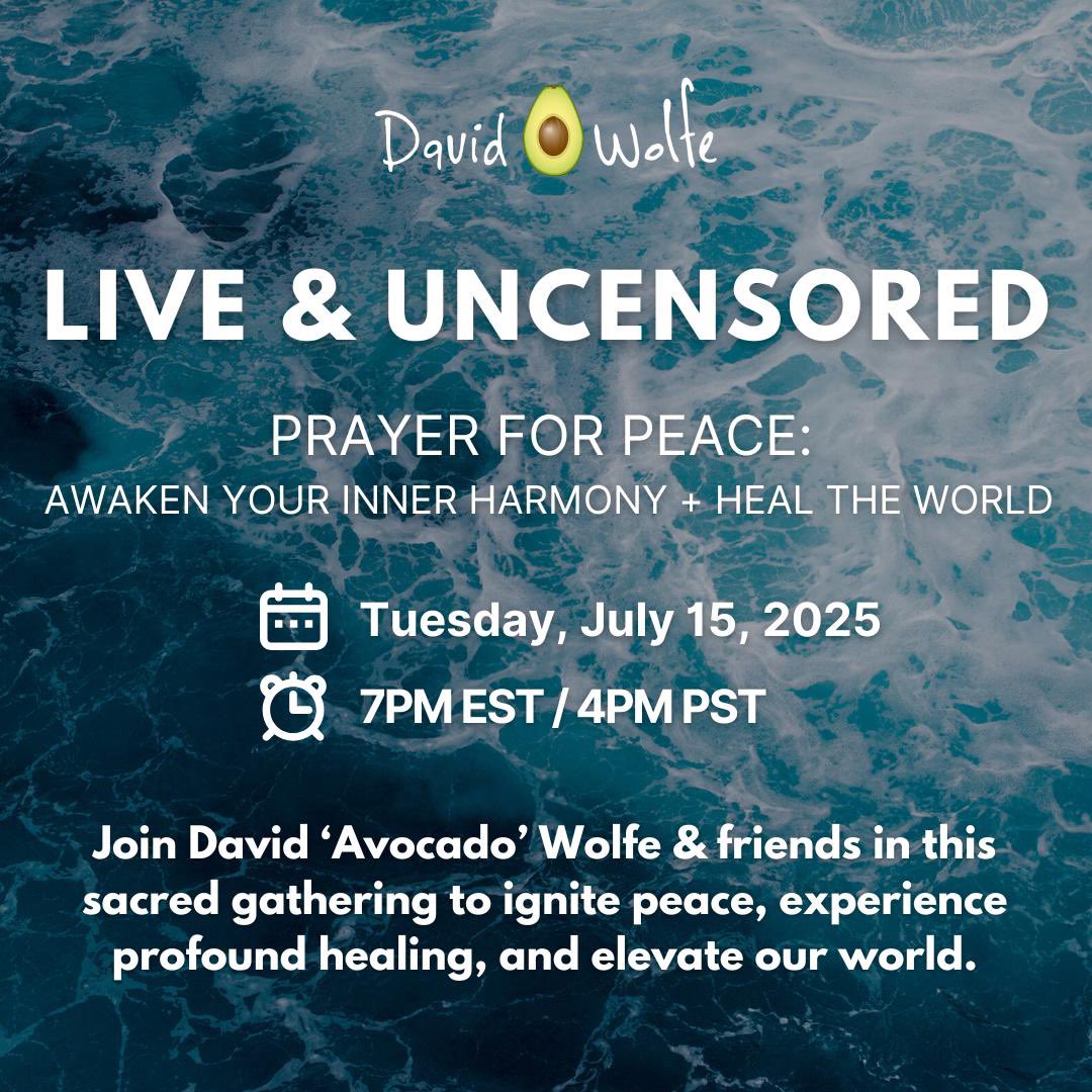 DavidWolfe's tweet image. 🌿 The Frequency of Health is Contagious 🌿
Tuesday, July 15 at 7pm EST / 4pm PST
Feeling the collective intensity? Come reset with us. The End of the Endless War begins within.
Join David ‘Avocado’ Wolfe and renowned healer Howard Wills for a powerful free online gathering,…