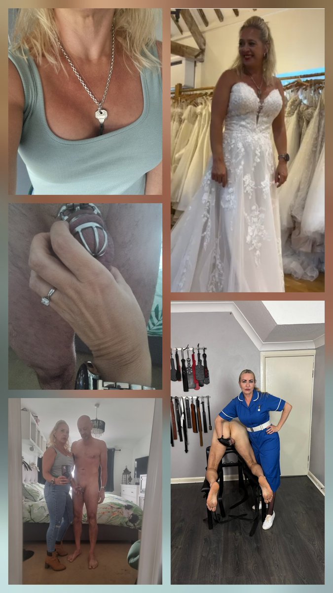MiaMerciless's tweet photo. he was out filming with a Dominatrix. I, on the other hand, wedding dress shopping with his credit card sipping champagne. 🥂🍾 The key to his chastity? Nestled in My cleavage. Wife status: imminent 💍👰🔐💁‍♀️ @MissJessicaWood @RopeNoob https://t.co/18Ko6EyVni