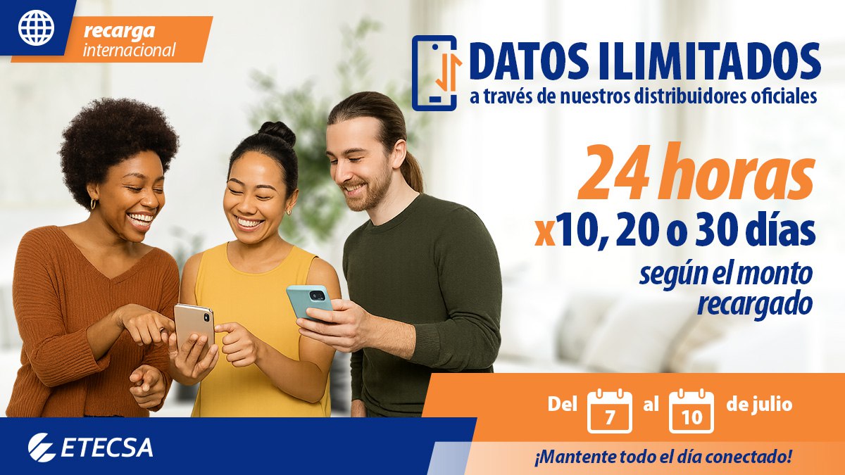 🌍📲 ¡La espera terminó!  Ya puedes recibir recargas internacionales de tus seres queridos.  
Conectados al instante con datos ilimitados 💙#RecargaInternacional