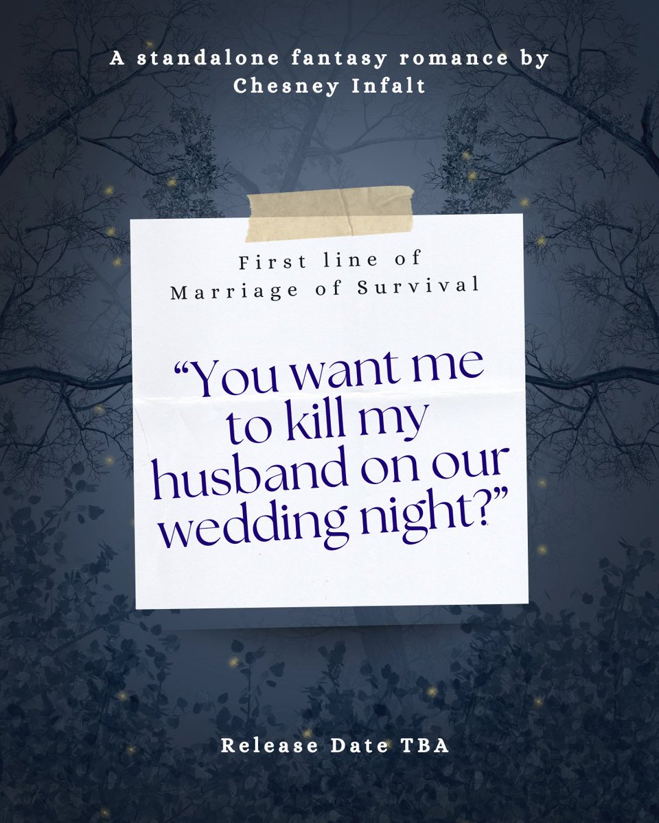 ChesneyInfalt's tweet image. First Line of WIP

“You want me to kill my husband on our wedding night?”

#fantasyindiesjuly hosts: @LydiaVRussell and I @FantasyIndies