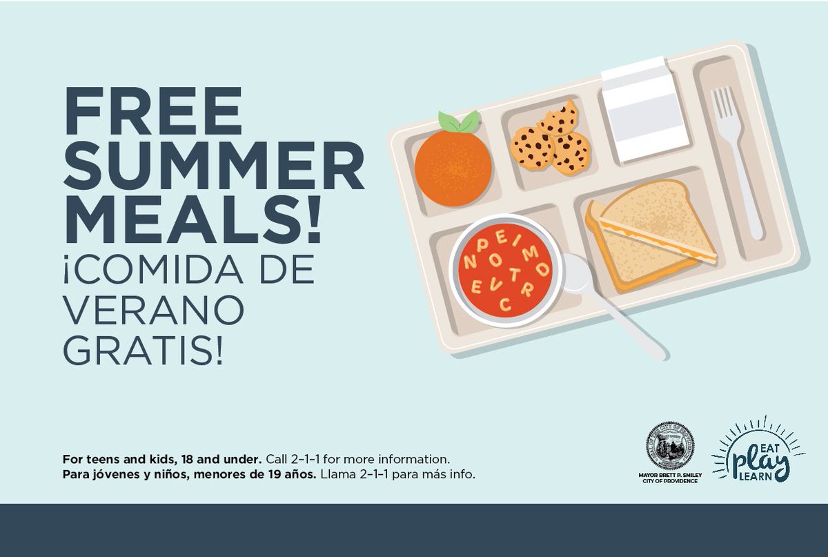 Youth ages 18 and under can stop by parks across Providence for free meals all summer long. 

📍 Find a location near you: epl.providenceri.gov/community-meal…