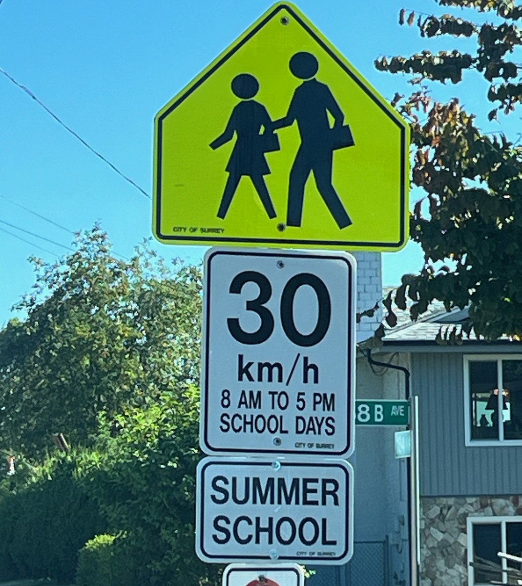 Surrey_Schools's tweet photo. 🚸 Heads up! Many schools still have classes &amp; programs running during summer break — school zone speed limits are still in effect! 🏫⚠️

👀 Watch for signs and help keep everyone safe!

✅ For more driver &amp; pedestrian safety tips, check here:  https://t.co/mz74k2l7qs

#SurreyBC https://t.co/uCGcXSJzbp